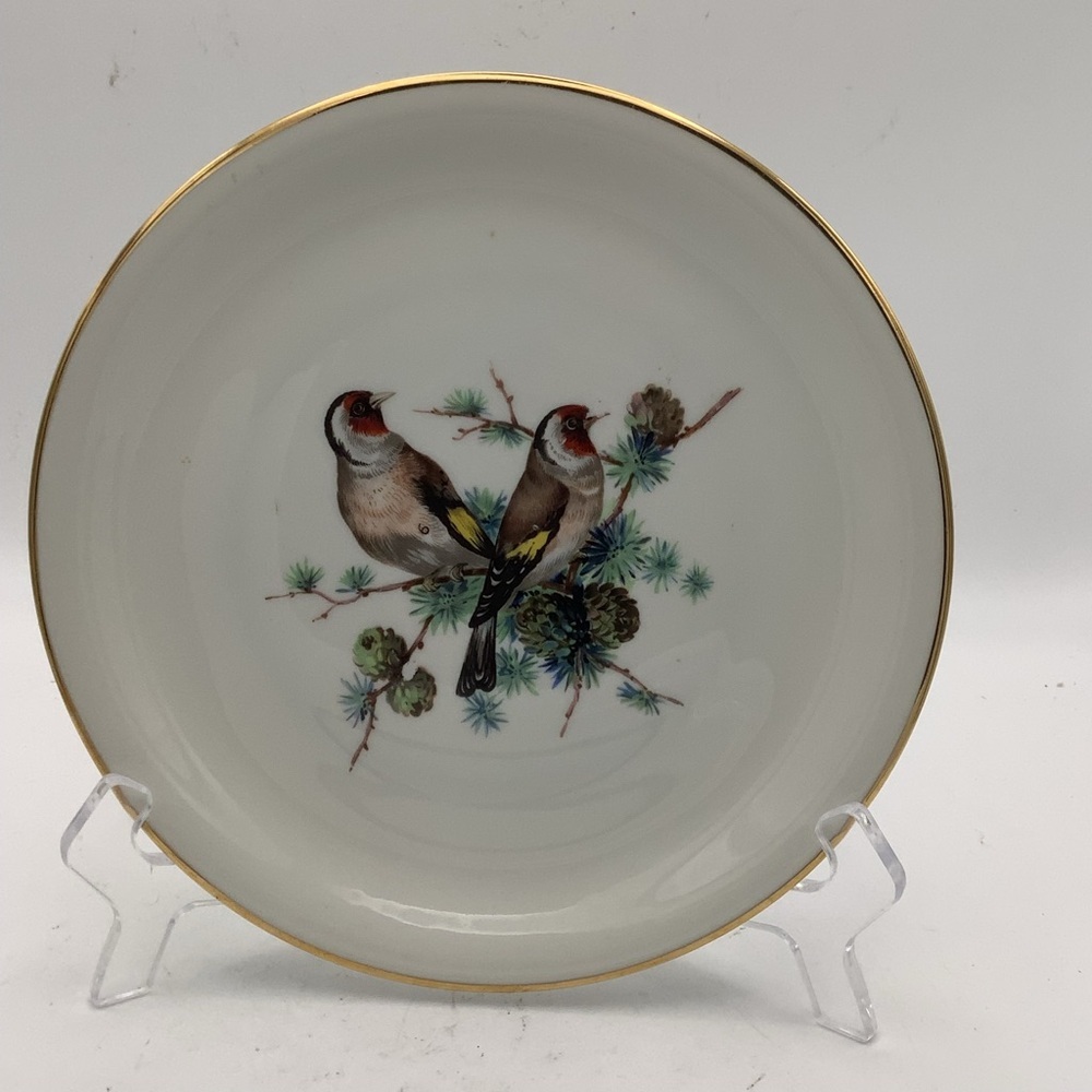Vintage JKW Western Germany Gold-Rimmed Porcelain Bird Plate